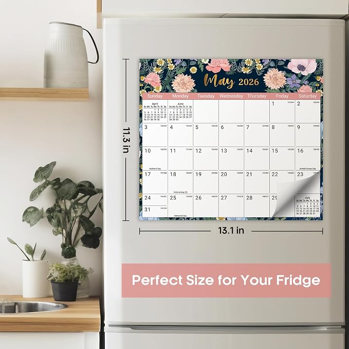 Aesthetic 2026-2027 Magnetic Calendar for Refrigerator, 21-Month Fridge Calendar Magnet from April 2026 to December 2027, Easy Organizing，Midnight Garden