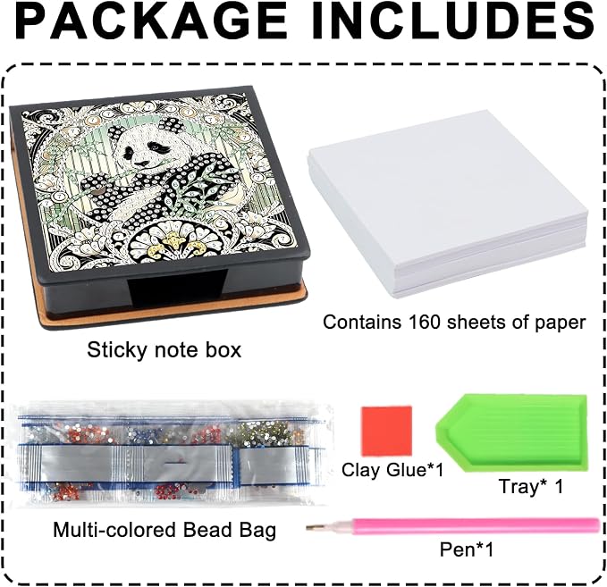 Panda Diamond Painting Kit Note Box,Memo Paper Storage Box Diamond Art,Sticky Note Holder Diamond Art,Diamond Painting Memo Pad For Office Desk. (Panda)