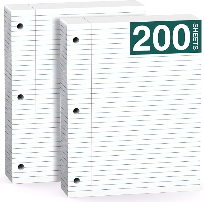 Note Pads 8 X 10.5 Loose Leaf Paper, 200 Sheets, 3 Hole Punched Lined Paper, College Ruled 8 X 10.5 Notebooks, 10-1/2" X 8 Binder Writing Pads, Filler Paper For Engineering, Office, School Supplies