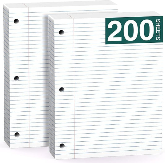 Note Pads 8 X 10.5 Loose Leaf Paper, 200 Sheets, 3 Hole Punched Lined Paper, College Ruled 8 X 10.5 Notebooks, 10-1/2" X 8 Binder Writing Pads, Filler Paper For Engineering, Office, School Supplies
