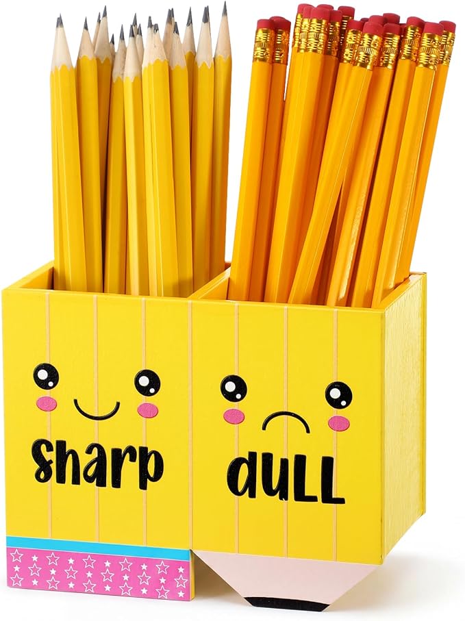 DoubleFill 1 Pcs Pencil Shaped Holder Sharp Dull Holder Wooden Dispenser Pen Storage with Classic Pencil Shaped Design for Back to School Teachers Classroom Organization Accessories
