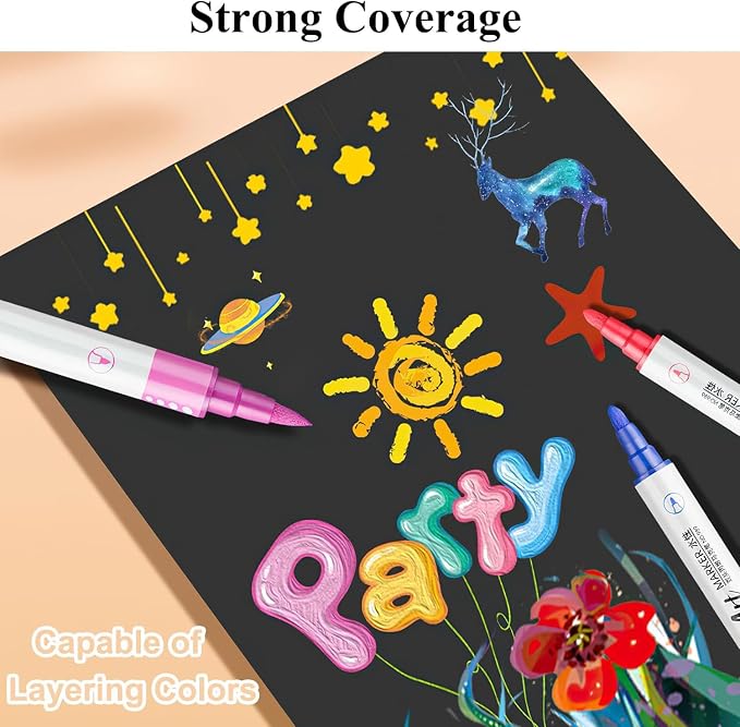 SAYEEC Acrylic Paint Pens, 24 Colors Dual Tip Nail Art Polish Pens with Fine Tip and Brush Tip, Acrylic Paint Markers for Rock Painting, Wood, Glass, Canvas, Calligraphy, Card Making, DIY Nail Beauty