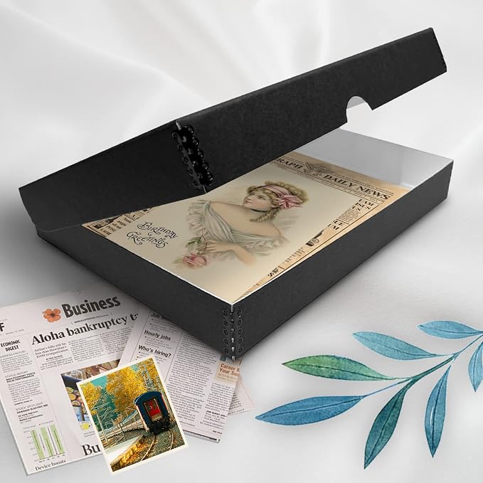 Golden State Art, Clamshell Archival Storage Box 9x12, Black, Pack of 2 | Acid-Free Photo Box with Metal Edge Corner, Preserve And Store Paper Documents Cards Prints Arts and Crafts DIY Projects
