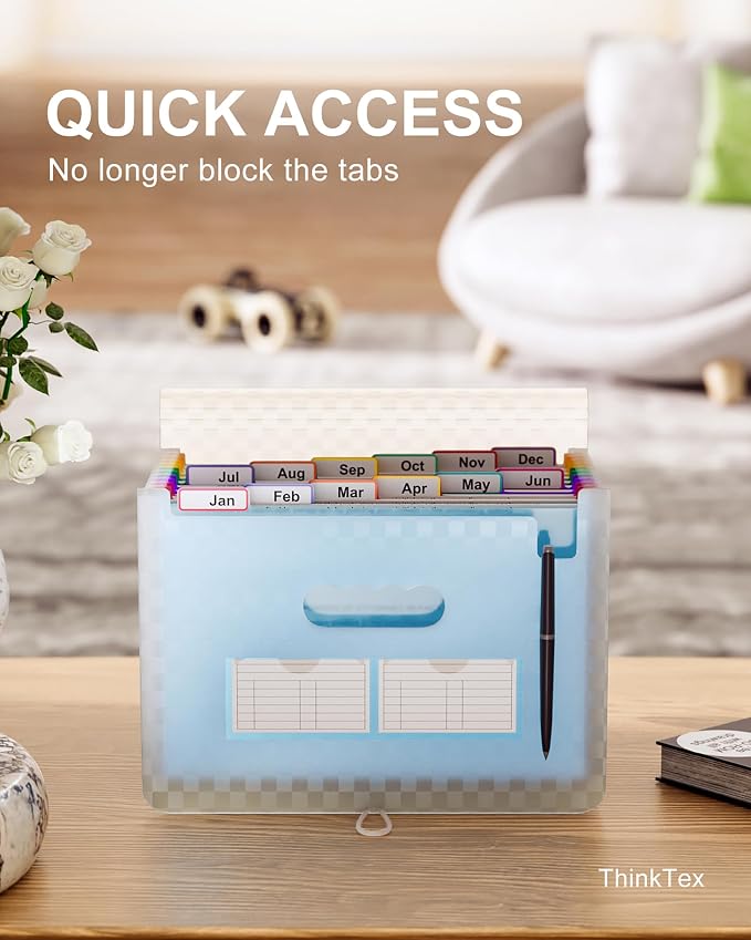 ThinkTex Accordion File Organizer, 12 - Pocket Expanding File Folders | for Paper Receipts, Bills&Taxes Organizer, Portable Letter/A4 Size Document Holder for School, Office, Home