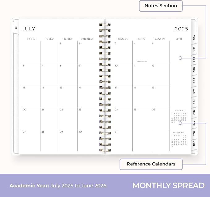Blue Sky 2025-2026 Weekly & Monthly Academic Planner, 5"x8", Color Smoke | July 2025 - June 2026, Flexible Cover, Wirebound, Laminated Tabs, Storage Pocket, Sticker Sheet, Ashley G