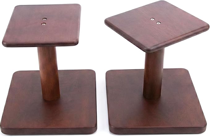 Desktop Speaker Stands Made of Pure Solid Wood, Natural Style, 360° Rotatable Top Plate, Suitable for Medium/Large Tabletop Speakers and Studio Monitors (Walnut Brown Finish_DSS9(12 inch))