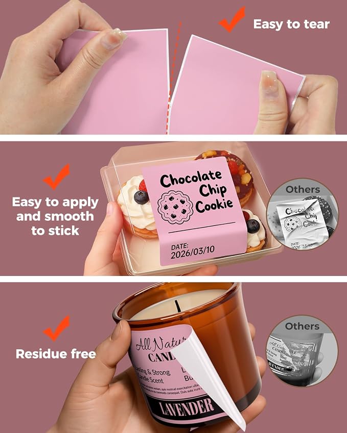 MUNBYN 4x3 Thermal Labels, 500 Sheets/1 Roll, Pink | Strong Adhesive & Perforated, Non BPA&BPS for Small Business, Shipping, Bakery, Clothing