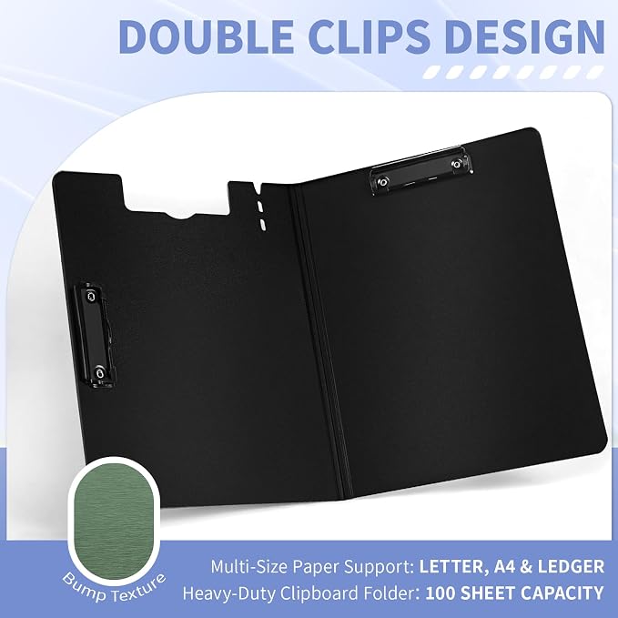 Clipboard Folder, with Dual Metal Clips, Embossed-Texture, Folding 360° Rotating, Nursing Clipboard for Letter and A4, Pen Holder (Green, 5)