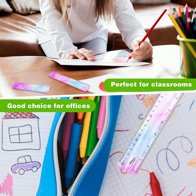 Grevosea 4 Pieces Flexible Rulers, 30cm/12inch Plastic Ruler Shatterproof Straight Edge Ruler Soft Bendable Rulers for School Classroom Office Kids & Adults