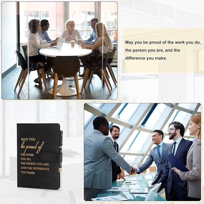 Kosiz 20 Pcs/10 Sets Employee Appreciation Gift Bulk A5 Leather Notebook Inspirational Journal Pen Thank You Gift for Men Women Coworker Teacher Office Back to School(Black,Proud)