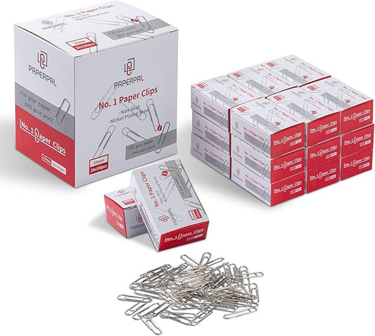 PAPERPAL Paperclips for Office School & Personal Use, #1 Nonskid Paper Clip (1-2/7"), 2000 Medium Paper Clips (20 Boxes of 100 Each), Silver | Value bulk pack of 2,000 medium non-skid paper clips for offices, schools and businesses, packed in 20 boxes ...