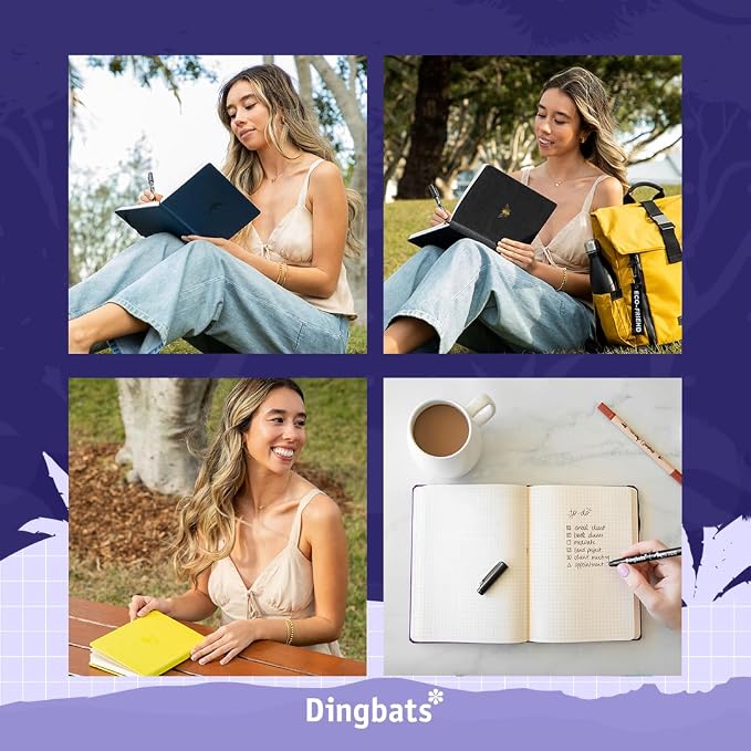 Dingbats* Earth Dotted Writing Journal Notebook A5 - Vegan Leather Hardcover - Ideal for Work, Travel - Pocket, Elastic Closure & Bookmark