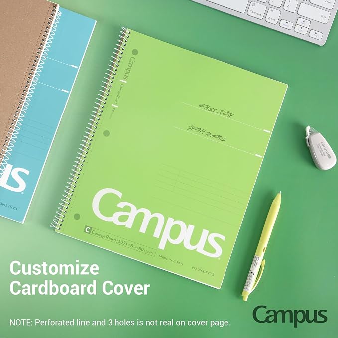 KOKUYO Spiral Notebooks, 3 Pack College Ruled 10-1/2" x 8" Lined Notebook | Campus Subject Notebooks, 80 Sheets, 3 Holes School Japanese Ring Journal for Work Study Note Taking, Pink Blue Green