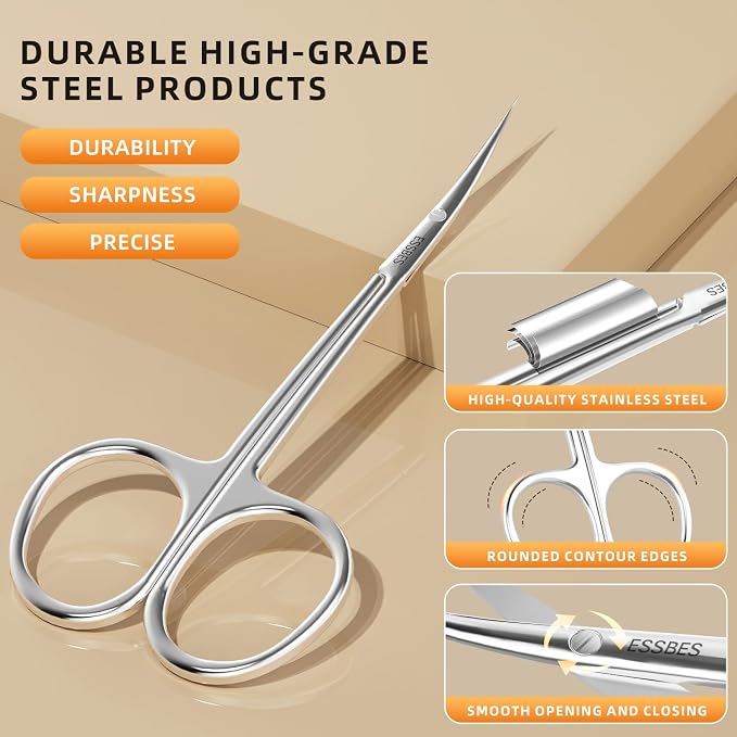 Facial Hair Small Precise Grooming Scissors for Men Women Extra Fine Curved Blade Super Slim Professional Manicure Scissors for Cuticle, Eyebrow, Nose Hair, Mustache, Bead and Dry Skin