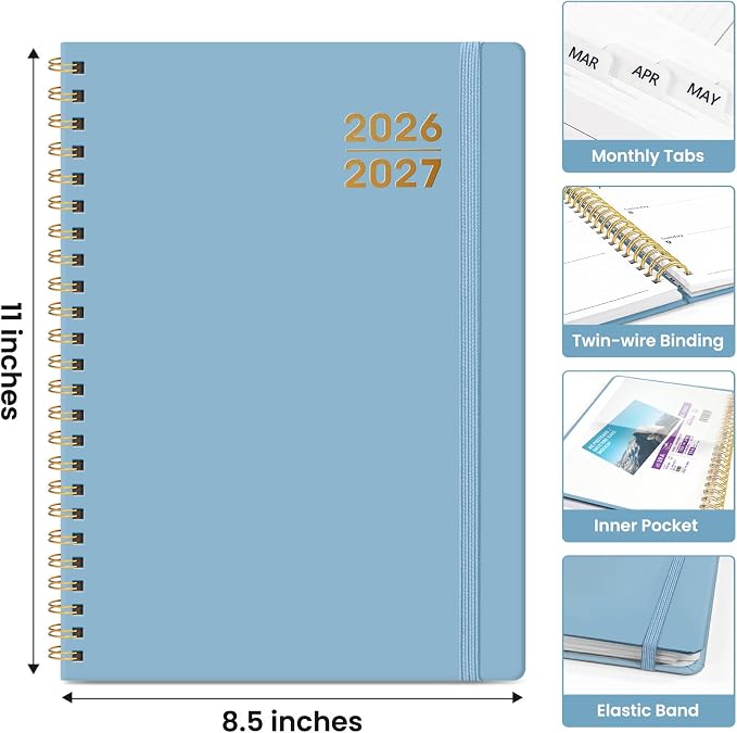 Planner 2026-2027 for Women & Men, Academic Monthly and Weekly Calendar Planner, Jul 2026 - Jun 2027, A4 (8.5" x 11"), Teacher Student Planning Book with Tabs, Ideal for Office School Supplies - Baby Blue
