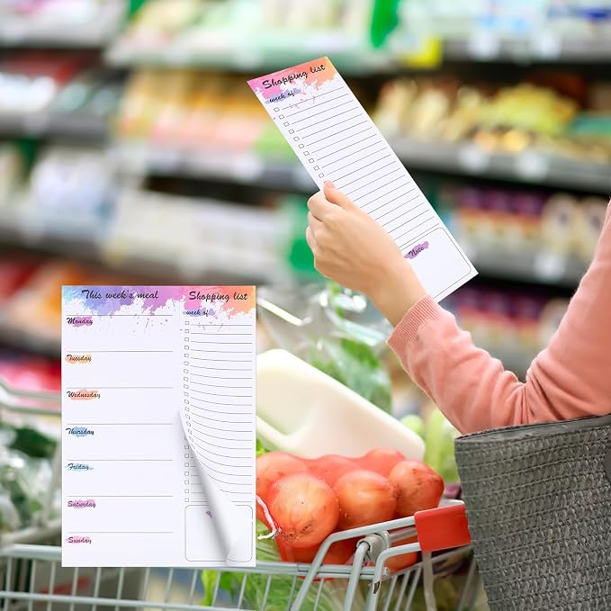 Thboxes 60 Sheets Weekly Meal Planner for Fridge, Grocery List Magnet Pad | Colourful Ink, 7 x 10 In, Undated Menu Layout, Tear Off Shopping List for Meal Planning, Kitchen, Families, Parents, Home