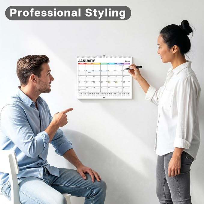 Dunwell Wall Calendar 2026-2027, 15" x 12", Jul. 2026 to Dec. 2027, 18 Months Monthly Planner with Thick Paper, Twin-Wire Binding, Large Hanging Calendar for School, Office Organizing, Easy Read