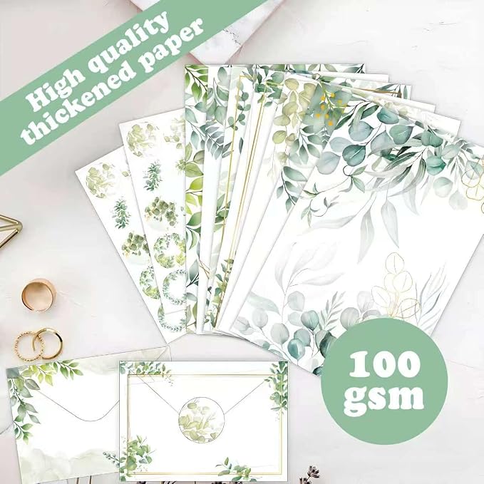 FUNCLASS 160 Pcs Leaf Stationery Set Letter and Envelopes | 50 Unlined Stationery Paper and 50 Matching Envelopes , 5.5 x 8.25 Inches Letter Writing Stationery for Home, Office, School