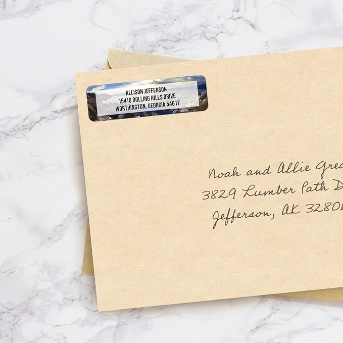 Breathtaking Landscape Rolled Address Labels / 500 Personalized Return Address Labels/Designer Address Stickers in Elegant Plastic Dispenser