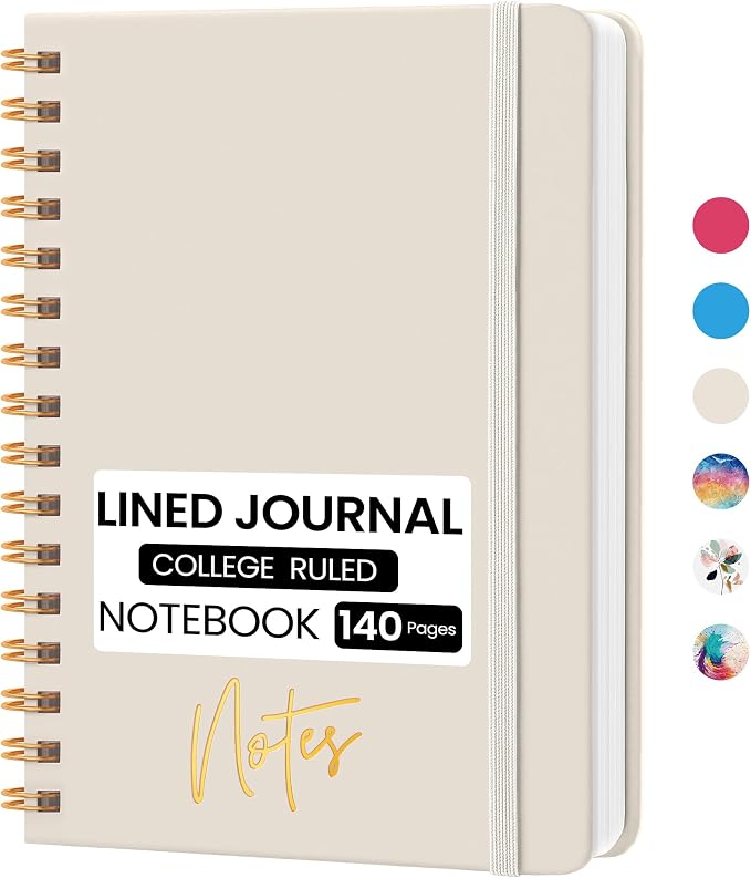 CICPAP Lined Spiral Journal Notebook, A5 College Ruled Notebook for Journaling, Note-Taking, and Daily Planning, Durable Hardcover with an Elegant Design, Warm White