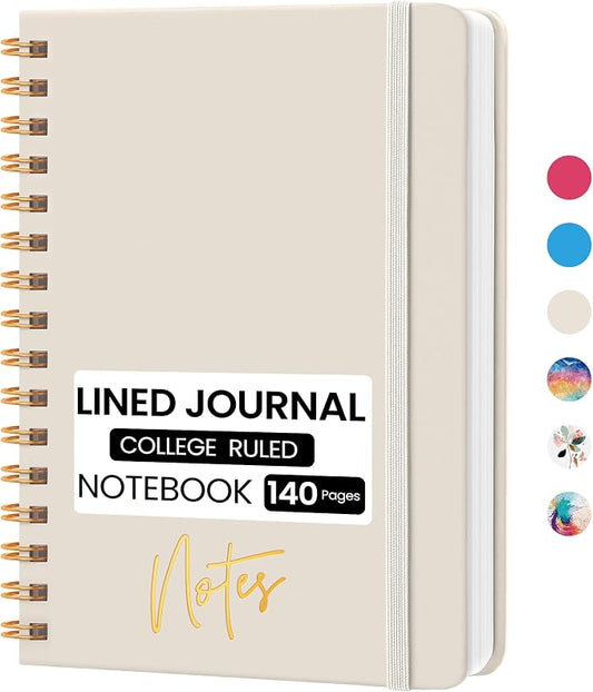 CICPAP Lined Spiral Journal Notebook, A5 College Ruled Notebook for Journaling, Note-Taking, and Daily Planning, Durable Hardcover with an Elegant Design, Warm White