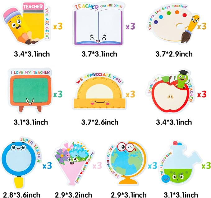 Xqumoi 30 Pack Teacher Sticky Note Back to School Office Classroom Supplies | Self-Sticky Writing Memo Pad, Daily Reminders Notepad, Page Marker, Book Pencil Ruler Shaped, Appreciation Gift, School Staff