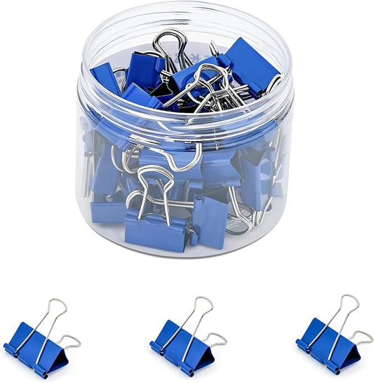 Temiary 40 Pcs Binder Clips, 0.75 Inch Mini Metal Binder Paper Clip with Container, Blue Small Paper Clamps Bulk for Office, Home, School Supplies