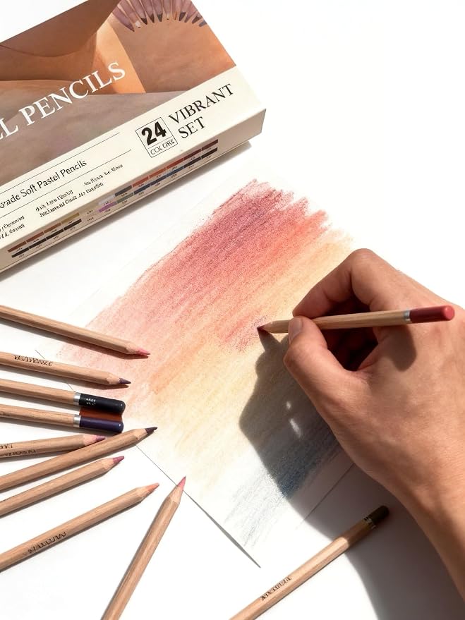24‑Color Soft Pastel Pencils, Professional Artist Drawing Pencils | Vibrant Drawing Pencil Set, Professional Grade, Not Oil-Based, For Drawing Sketching Coloring
