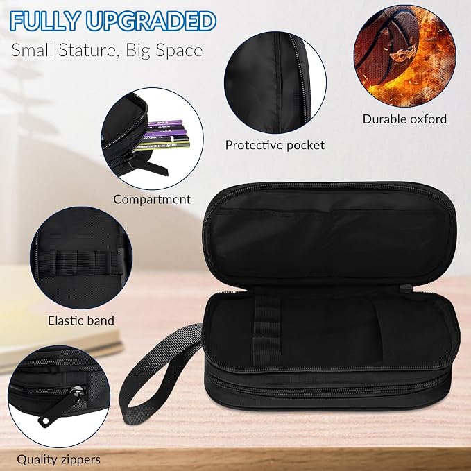 TILYTADLY Large Pencil Case for Boys - Basketball Boys Pencil Pouch with Zipper Compartments - Big Capacity Pen Box Pen Bag Organizer with Keychain for Kids Teens School
