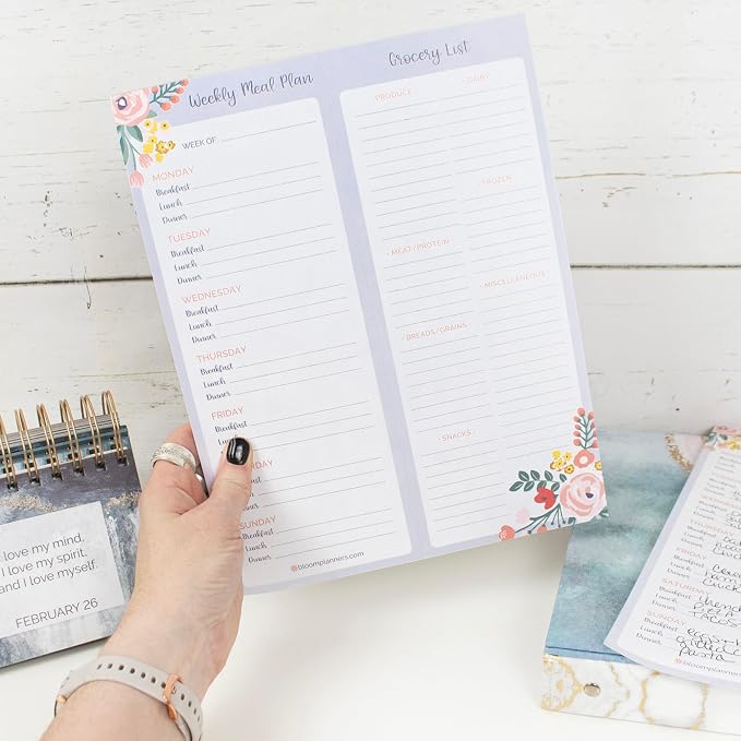 bloom daily planners Weekly Magnetic Meal Planning Pad for Fridge with Tear-Off Grocery Shopping List - Hanging Food/Menu Organizer Notepad with Magnets - 8.5” x 11”