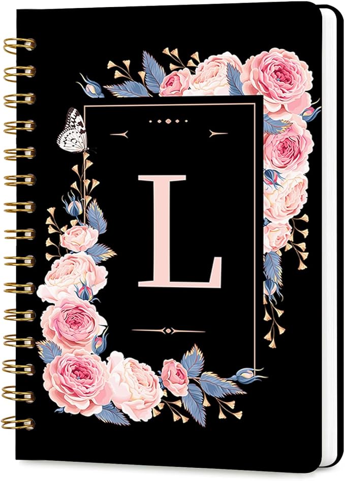 Lined Spiral Journal for Women, A5 Notebook for Work, 160 Pages, Letter L | College Ruled Spiral Notebook, Hardcover with Elegant Design for Note-Taking, 5.5 * 8.25 inch