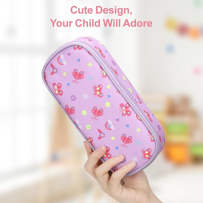 Bagseri Pencil Case for Kids - Special Cute Pencil Pouch for Girls Large Capacity Pencil Bag Aesthetic Kids Pencil Box for School (Purple Butterfly)