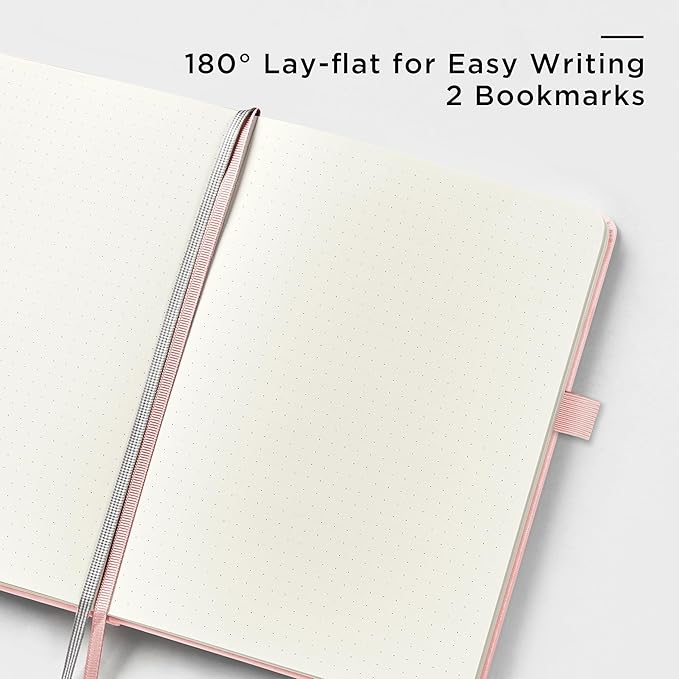 &And Per Se Dotted Journal and Pen Set, A5 Leather Hardcover Dotted Notebook, 160 Pages 100GSM Thick Paper Dot Grid Journal with Fineliner Pen (Pink)
