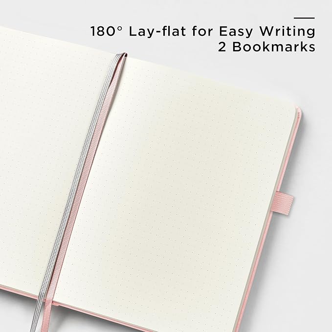&And Per Se Dotted Journal Notebook, A5 Hardcover Leather Dotted Journal, 160 Pages 100gsm Thick Dot Grid Paper, 3 Sheets of Stickers Included - 5.7'' x 8'' (Pink)
