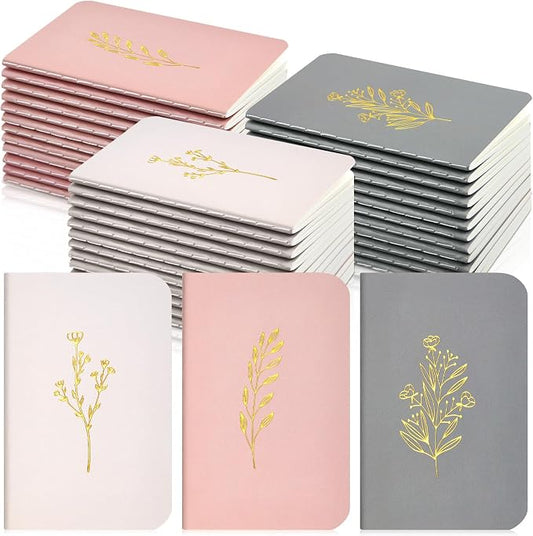 Outus 36 Pcs Pocket Notebook Mini Journal 2.5" x 4" Kraft Paper Mini Notepad Bulk Softcover Pocket Notepad Memo Diary Subject Notebooks for Student Travel School (Morandi Color,Gold Stamping Cover)