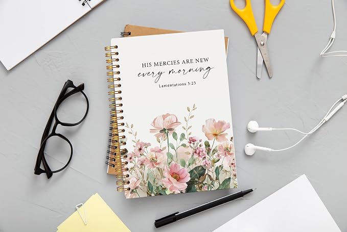 Christian Notebook for Women, Christian Gifts Journal, Prayer Journal for Women, Bible Journaling Notebook, Lamentations 3:23 His Mercies Are New Every Morning Floral Notebook 5.5x8.3