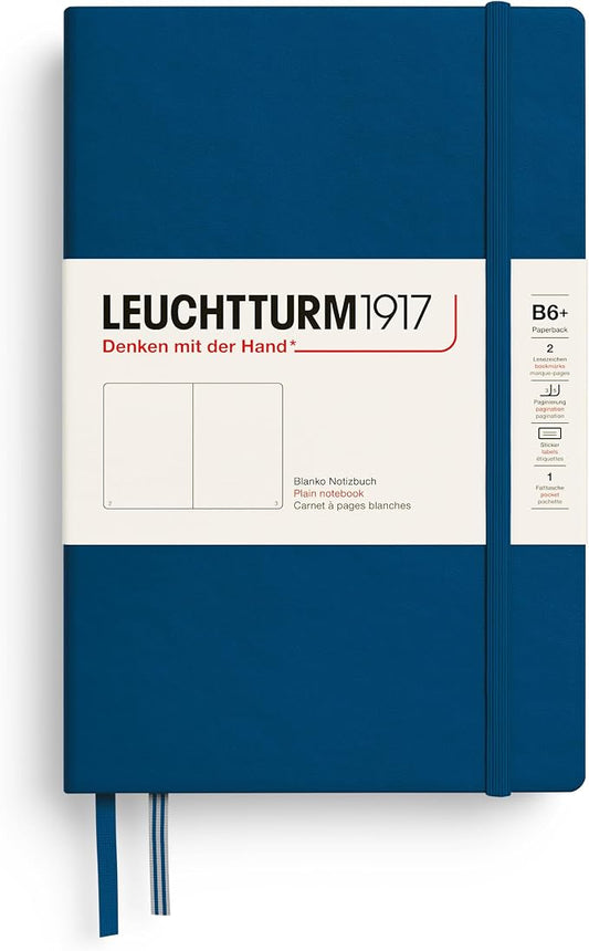 LEUCHTTURM1917 - Notebook Hardcover Paperback B6+ - 219 Numbered Pages for Writing and Journaling (Indigo, Plain)