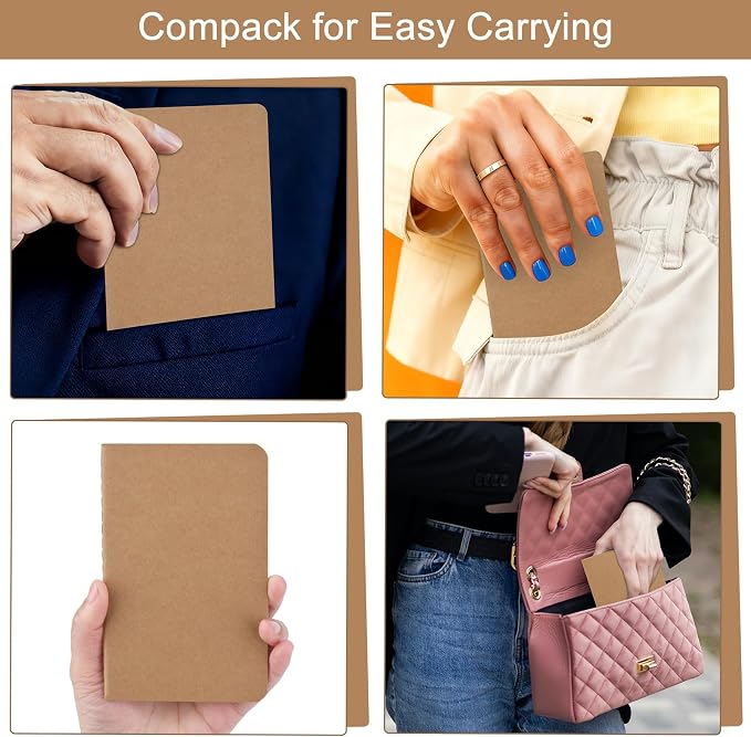 ZCZN 100 Pack Kraft Pocket Notebooks Bulk, 3.5 X 5.5 Inches Blank Paper Journaling Notebooks, 30 Sheets/60 Pages, Mini Journal Notebooks for Work, Writing, Drawing Memo Notepad(Kraft Cover)