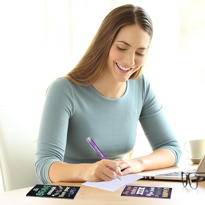Geyee 24 Pcs Mini Motivational Pens Inspirational Notepads Bulk Appreciation Gifts Small Journals Funny Ballpoint Pen Set Prizes Men Women Office Travel Party Favors(Life)