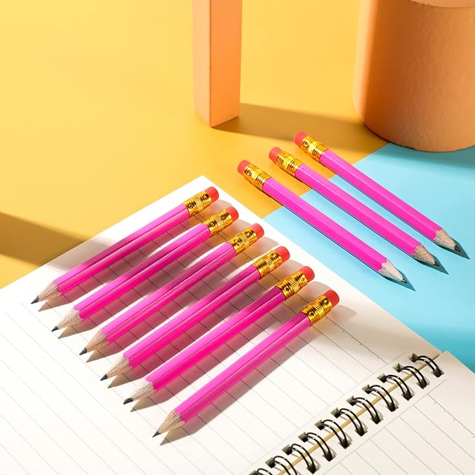 Zonon 24 Pcs Rose Red Golf Pencils with Erasers Mini Small Pencils Baby Shower Favors Bulk Hexagon Wooden Sharpened Half Graphite 2B for Golf Event, Wedding, Party Game, School, Company, Pew, Pocket