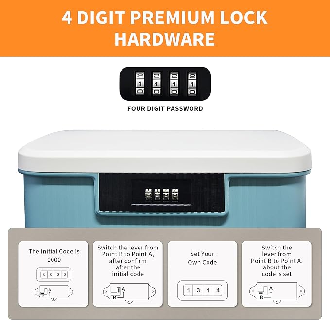 Saim Lockable Storage Container Bin, 2.3 Gallon / 9 Liter Capacity Organizer Box with Combination Lock, Heavy Duty Plastic Trunk, Usable As Item Organizer Or Office File Storage (Blue)