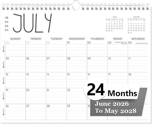 GuassLee Wall Calendar 2026-2028, 24-Month Academic Calendar Runs from June 2026 until May 2028,14" X 11" Hanging Monthly Planner with Thick Paper, Ruled Blocks for Home School Office Organizing