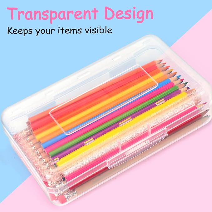 Sooez Pencil Case, Pencil box, Crayon box, Back to School Supplies | Clear, Large, Snap-tight Lid, Stackable, Small Storage Box Art Craft Marker School Box Organizer for Boys Girls Adult Teacher