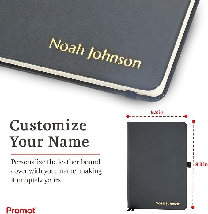 Promot PU Leather Ruled Journal Notebook- Custom Gold Metallic Text (Black) | Premium Leather-Look Cover, Smooth Lined Writing Pages, Durable Everyday Construction, Lay-Flat Writing Experience