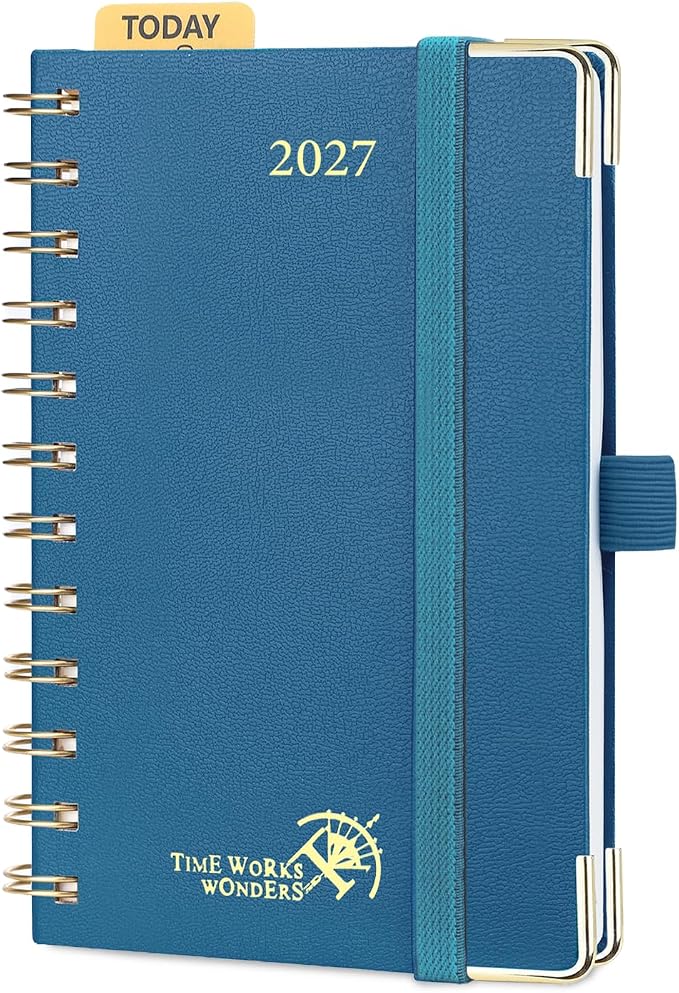 POPRUN Pocket Calendar 2027,4" x 6.25" Small Weekly Planner, Jan 2027 - Dec 2027 Appointment Book with Flexible Hardcover, Inner-pocket, Pen loop - Night Sky Blue