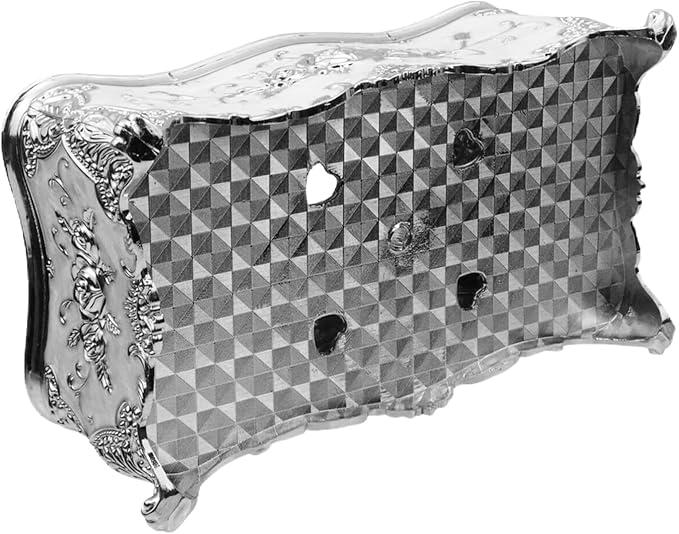 Luxurious Rose Tissue Box with Imitation Diamonds,Silver-White | Embossed Flowers，9.45"x5.43"x3.94"，Elegant Tissue Paper Holders，for Home Toilet Bath Hotel