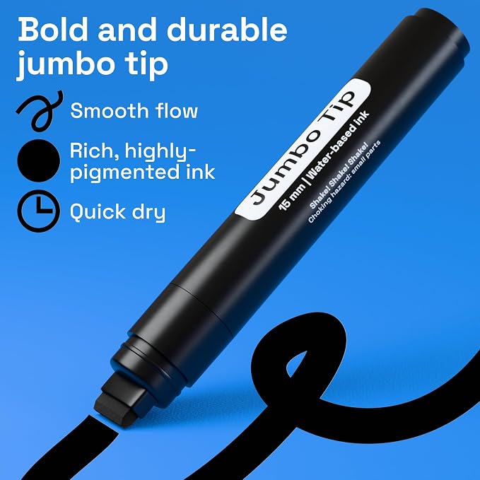 ARTISTRO Black Paint Pens - Jumbo Tips - Set of 5 | Acrylic Paint Markers, Water-Based, For Rock, Glass, Ceramic, Wood, Tire, Fabric, Metal, Canvas, Marking, Painting