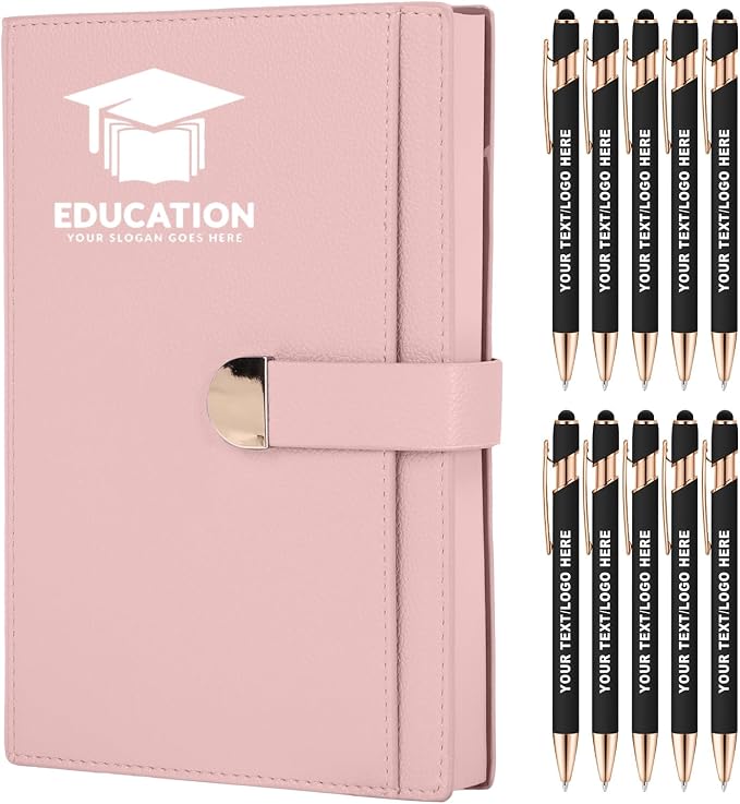 Lined ENOMY Personalized Notebook Set with 10PC Pens Custom Journal with Pen Holder Personalized Jouring Notebook for Writing Men Women Gift, Pink