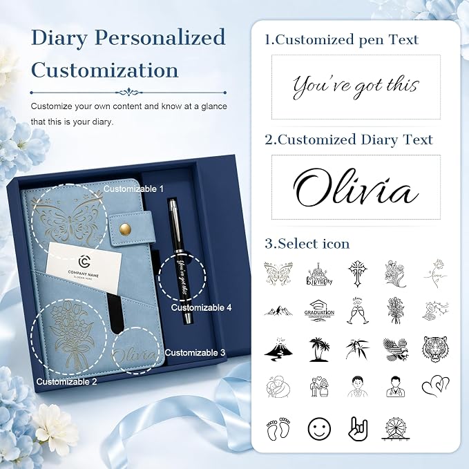 Personalized Leather Journal Gift Set with Gift Box, Custom A5 Writing Notebook & Pen Set, Leather Bound Diary for Men Women, Travel Work School Gift