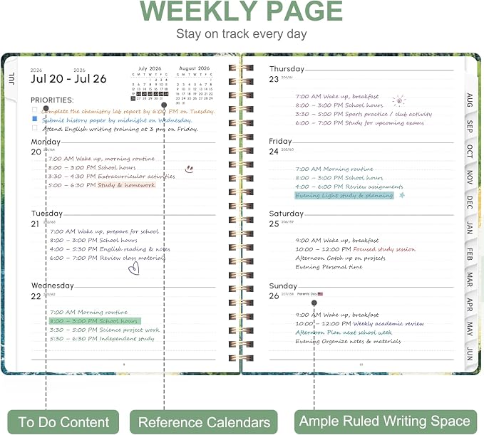 Planner 2026-2027, Weekly and Monthly Academic Year Calendar Planner, July 2026 - June 2027, Daily Agenda Book for Office School Supplies, A5(6.3'' x 8.5'')